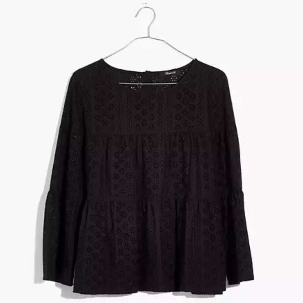 MADEWELL Black Eyelet Tiered Button-Back Top sz XS - Picture 11 of 15